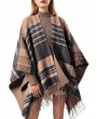 Women Poncho Cardigan Sweater Contrast Color Plaid Print Cashmere Capes Shawl Scarf Outerwear
