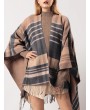 Women Poncho Cardigan Sweater Contrast Color Plaid Print Cashmere Capes Shawl Scarf Outerwear