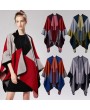 Winter Women Loose Outerwear Coat Splice Oversized Knitted Cashmere Poncho Cape Shawl Cardigan Sweater