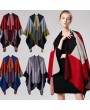Winter Women Loose Outerwear Coat Splice Oversized Knitted Cashmere Poncho Cape Shawl Cardigan Sweater