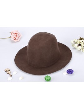 Fashion Unisex Wool Fedora Hat Trilby Crown Cap Wide Brim Bowler Derby Headwear Floppy Bucket Hat Coffee