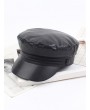 New Fashion Women Winter PU Leather Beret Solid Color Short Brim Cap Vintage Navy Black Hat